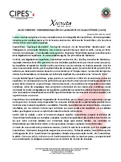 Primera página del PDF: CONMEMORACIÓN DE LA MUERTE DE CUAUHTÉMOC, ÚLTIMO TLATOANI MEXICA (1525)
