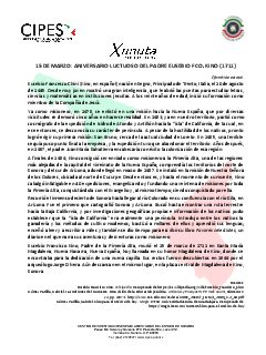 Primera página del PDF: ANIVERSARIO LUCTUOSO DEL PADRE EUSEBIO FCO. KINO (1711)