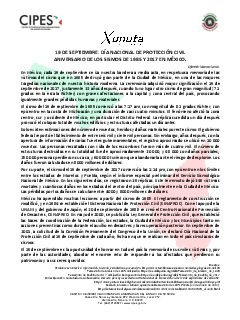 Primera página del PDF: DÍA NACIONAL DE PROTECCIÓN CIVIL. ANIVERSARIO DE LOS SISMOS DE 1985 Y 2017