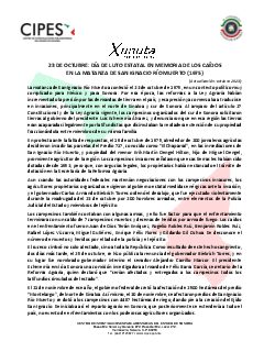 Primera página del PDF: DÍA DE LUTO ESTATAL EN MEMORIA DE LOS CAÍDOS EN LA MATANZA DE SAN IGNACIO RÍO MUERTO (SONORA, 1975)